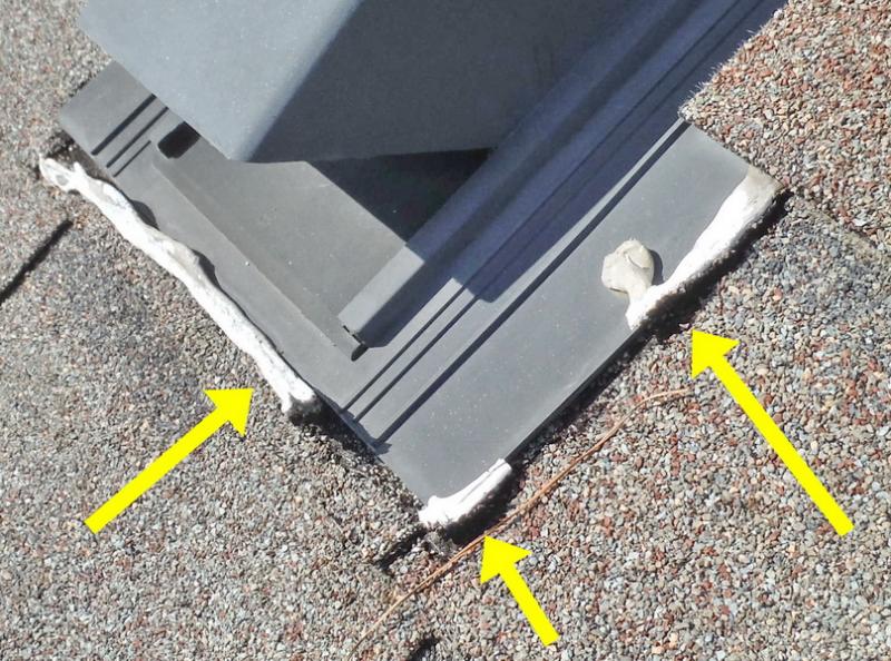 example of wrong type of roofing cement used